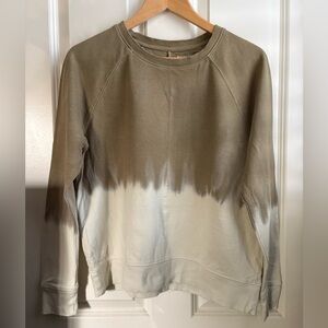 Athleta Sundown Dip Dye Cotton Sweatshirt Olive/Brown to Cream Ombre Size Small